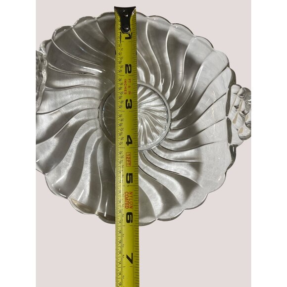 Clear Glass Swirl Pattern Bon Bon Dish With Up Curved Handles, Vintage - Picture 7 of 15